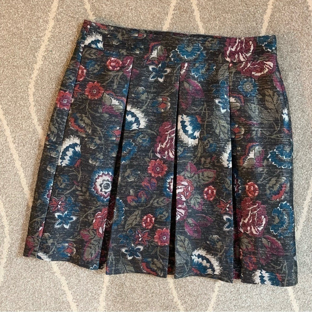 LOFT Outlet Pleated Gray Pink Blue Silver Damask A-line Skirt